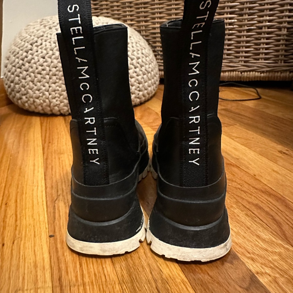 Stella McCartney Black Chunky Platform Ankle Boots with Logo Pull Tabs